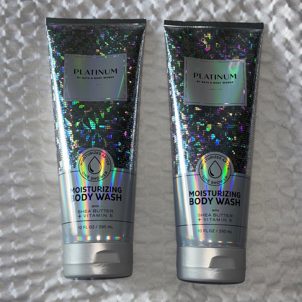 2 Bath Body Works Platinum Moisturizing Body Wash 2 Silver 10 oz Tubes New - Picture 2 of 7